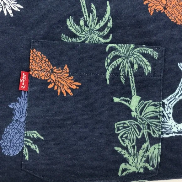 NEW Levis Top Dress Blues Shirt Tropical Print Palm Blue Size Medium - Picture 12 of 14